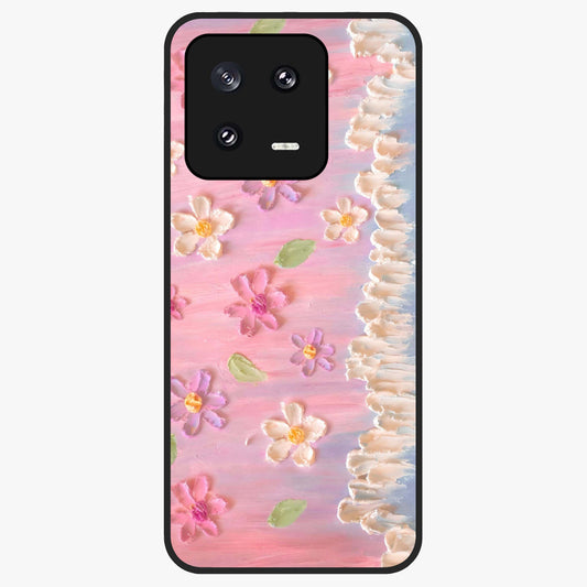 Dreamy Painted Garden Glass Case showing flat back view with artistic painted floral garden artwork and glossy glass finish.