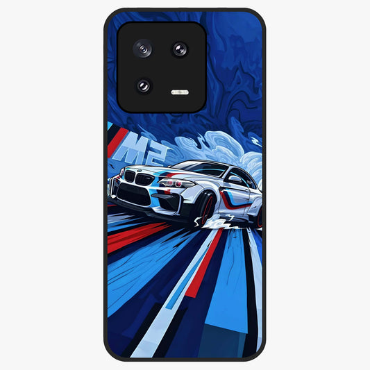 Drift Power Rush Glass Case showing flat back view with dynamic racing inspired artwork and glossy glass finish.