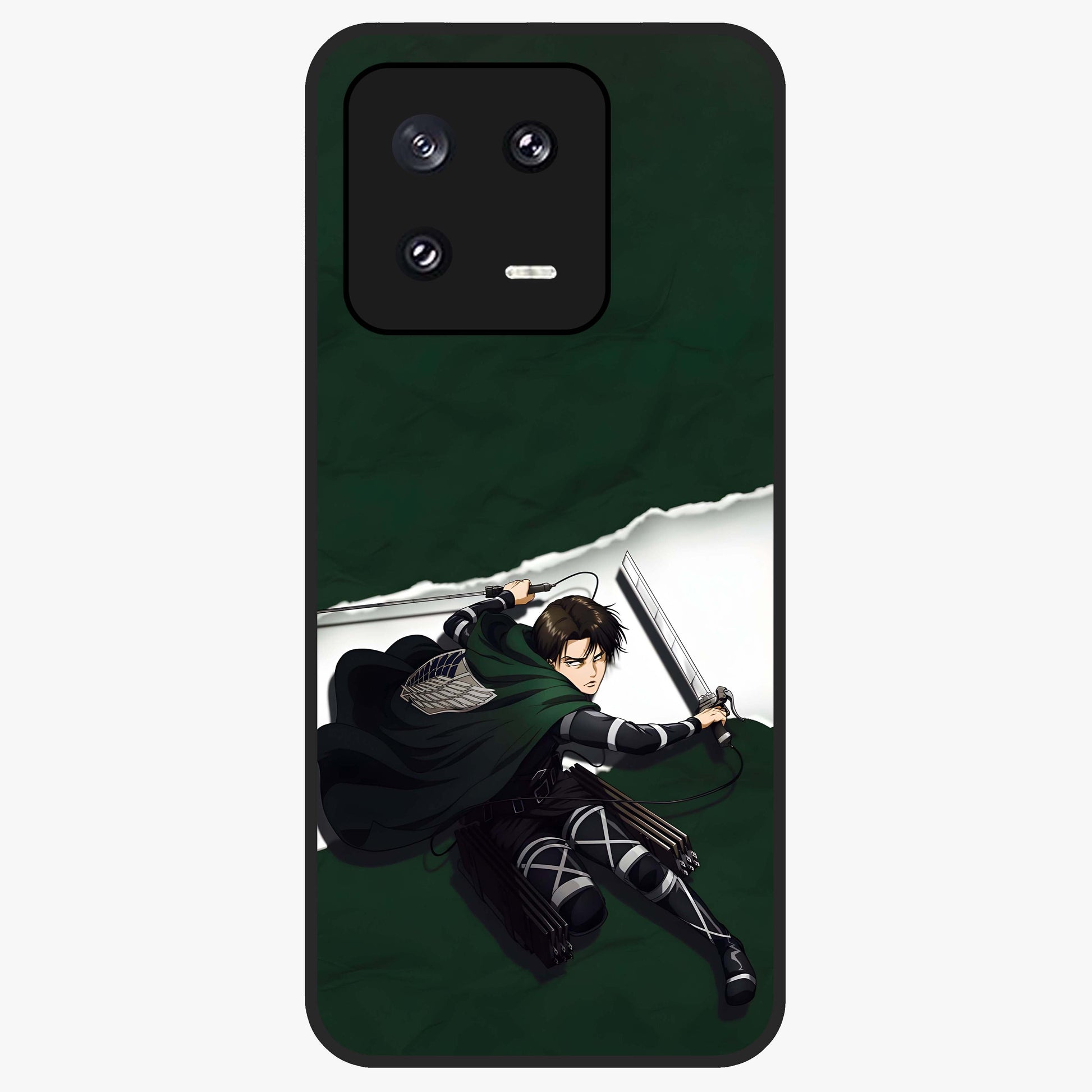 Emerald War Vanguard Glass Case showing flat back view with powerful warrior themed artwork and glossy glass finish.