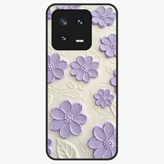 Floral Wall Art With Purple Flowers Glass Case showing flat back view with purple flower artwork and glossy glass finish.