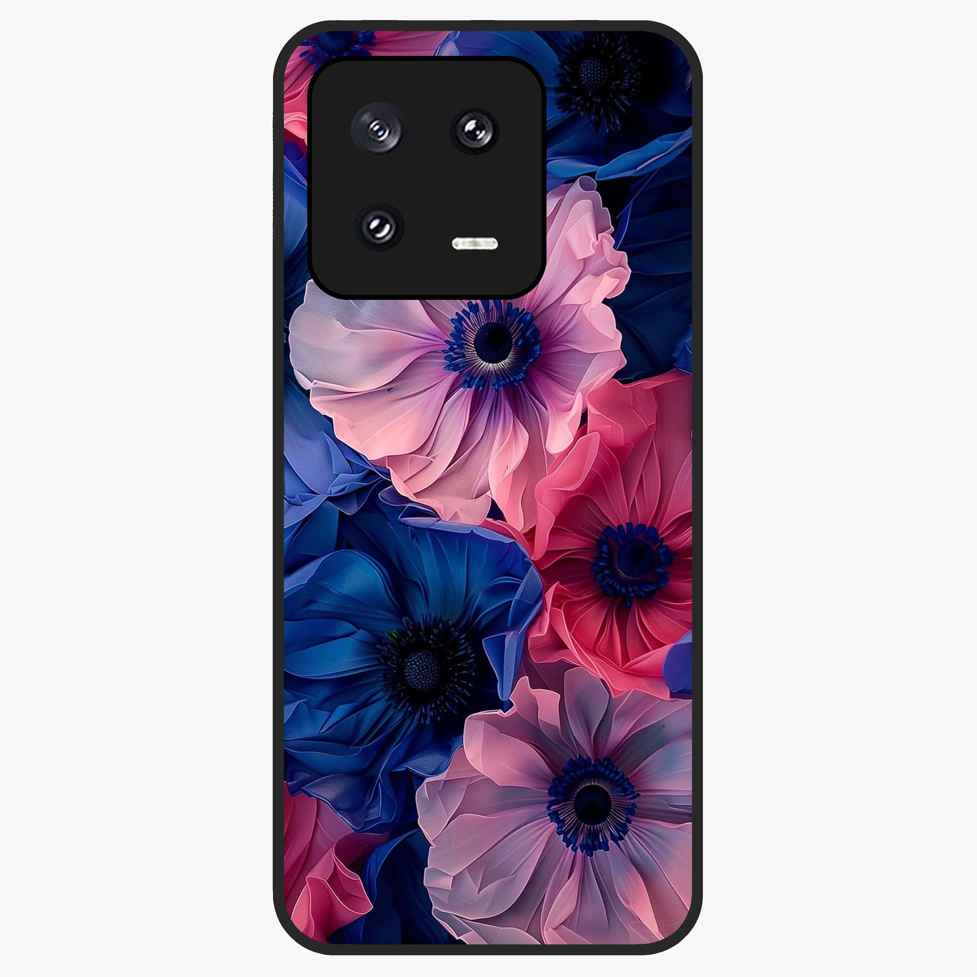 Flower Paper Art Pattern Glass Case showing flat back view with paper cut style floral artwork and glossy glass finish.