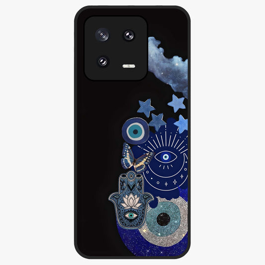 Galactic Charm Cluster Glass Case showing flat back view with glowing celestial charm artwork and glossy glass finish.