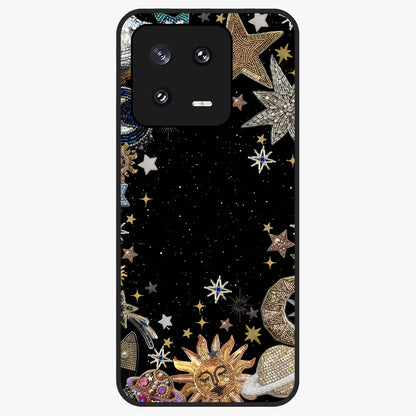 Galactic Jewel Stars Glass Case showing flat back view with sparkling star jewel artwork and glossy glass finish.
