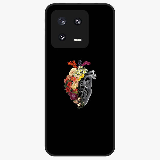 Heart With Flowers Glass Case showing flat back view with heart shaped floral artwork and glossy glass finish.