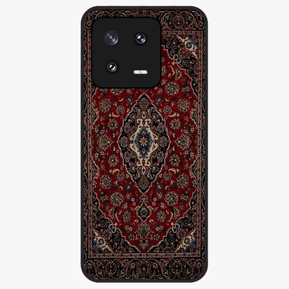 Heritage Carpet Royale Glass Case showing flat back view with ornate Persian carpet inspired pattern and glossy glass finish.