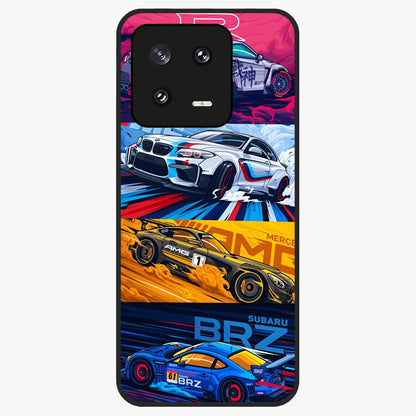JDM Sports Car Glass Case showing flat back view with high performance sports car artwork and glossy glass finish.