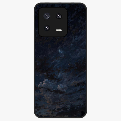 Lunar Veil Silence Glass Case showing flat back view with mystical moon veil artwork and glossy glass finish.