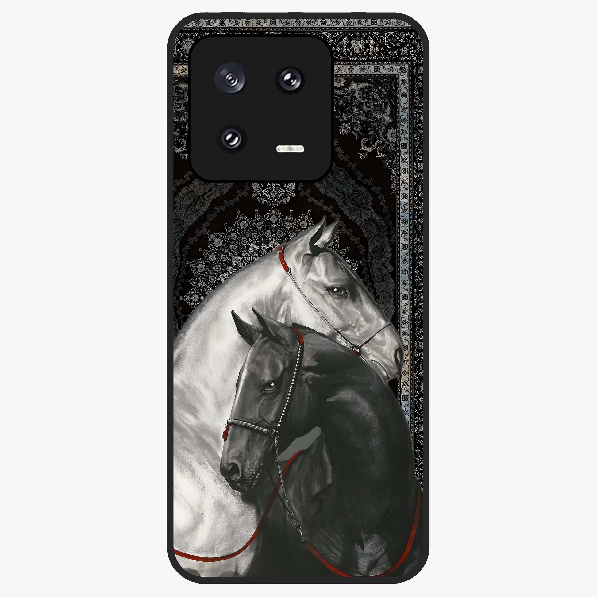 Majestic Ride Legacy Glass Case showing flat back view with powerful automotive inspired artwork and glossy glass finish.