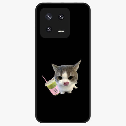 Matcha Cat Style Glass Case showing flat back view with cute matcha themed cat artwork and glossy glass finish.