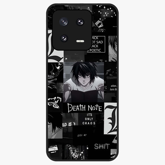 Midnight Chaos Mind Glass Case showing flat back view with abstract dark themed artwork and glossy glass finish.