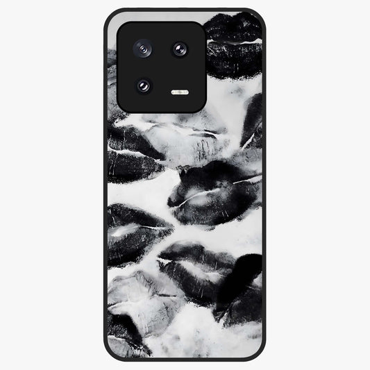 Midnight Kiss Marks Glass Case showing flat back view with lipstick kiss mark artwork and glossy glass finish.