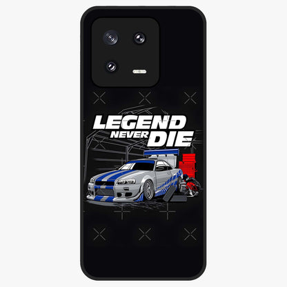Midnight Racing Legacy Glass Case showing flat back view with sleek racing inspired artwork and glossy glass finish.