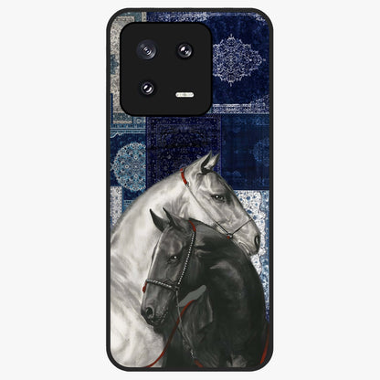 Midnight Stallion Blues Glass Case showing flat back view with majestic horse artwork and glossy glass finish.