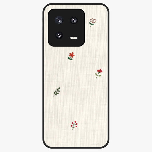 Minimal Petal Whispers Glass Case showing flat back view with soft minimal floral artwork and glossy glass finish.