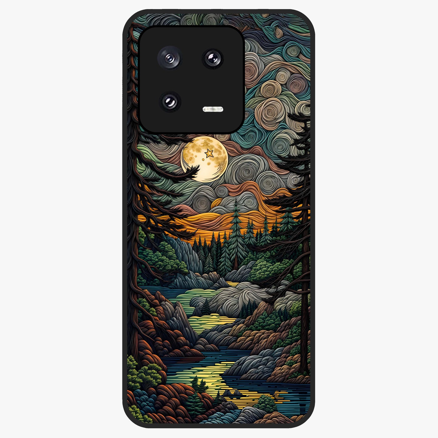 Moonlight Forest Dream Glass Case showing flat back view with mystical forest moonlight artwork and glossy glass finish.