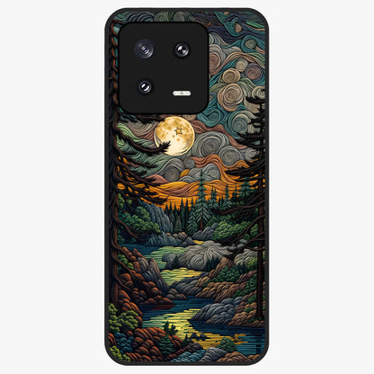 Moonlight Forest Dream Glass Case showing flat back view with mystical forest moonlight artwork and glossy glass finish.