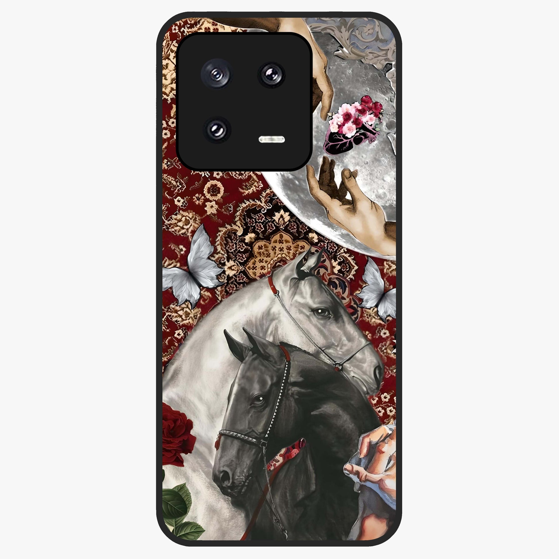 Moonlit Royal Stallion Glass Case showing flat back view with majestic horse under moonlight artwork and glossy glass finish.