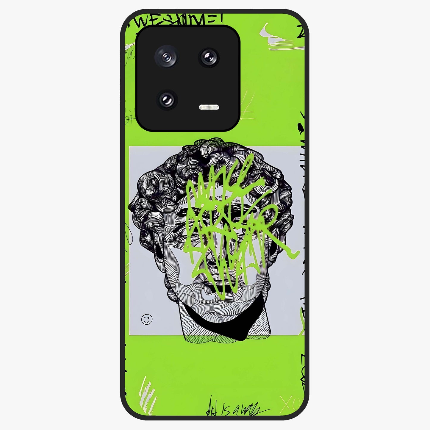 Neo Graffiti Rebellion Glass Case showing flat back view with vibrant graffiti artwork and glossy glass finish.