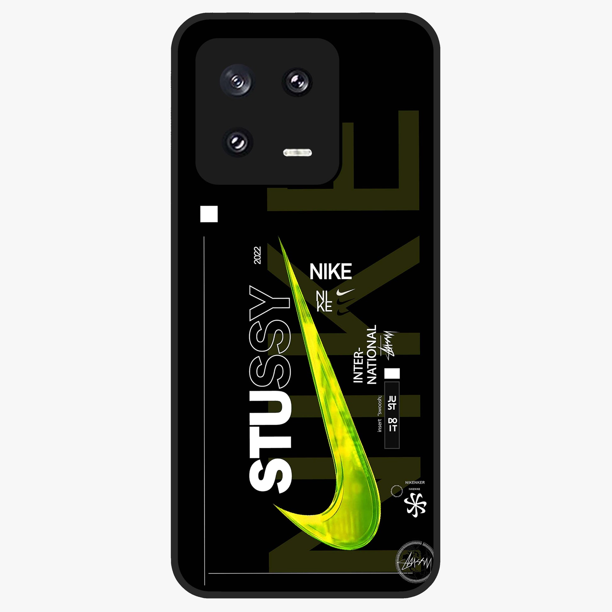 Neon Street Edition Glass Case showing flat back view with neon street style artwork and glossy glass finish.