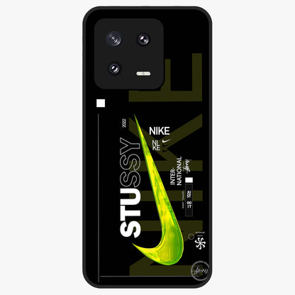 Neon Street Edition Glass Case showing flat back view with neon street style artwork and glossy glass finish.