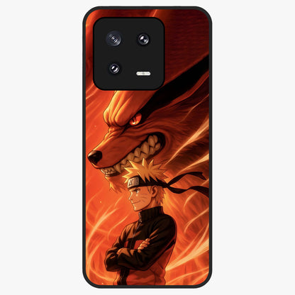 Nine Tails Legacy Glass Case showing flat back view with powerful nine-tailed fox inspired artwork and glossy glass finish.