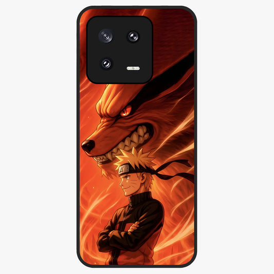 Nine Tails Legacy Glass Case showing flat back view with powerful nine-tailed fox inspired artwork and glossy glass finish.