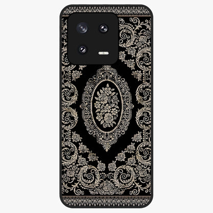 Noir Bloom Elegance Glass Case showing flat back view with elegant dark floral artwork and glossy glass finish.