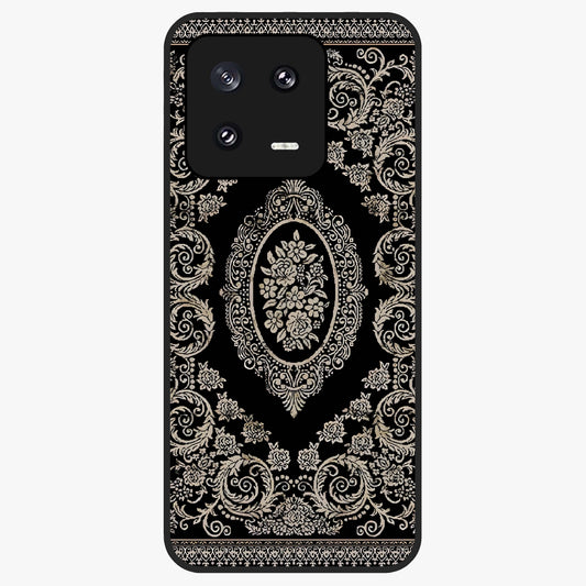 Noir Bloom Elegance Glass Case showing flat back view with elegant dark floral artwork and glossy glass finish.