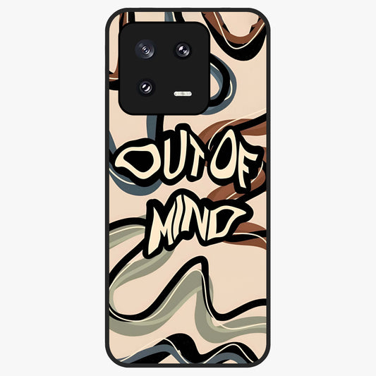 Out Of Mind Glass Case showing flat back view with expressive typography artwork and glossy glass finish.