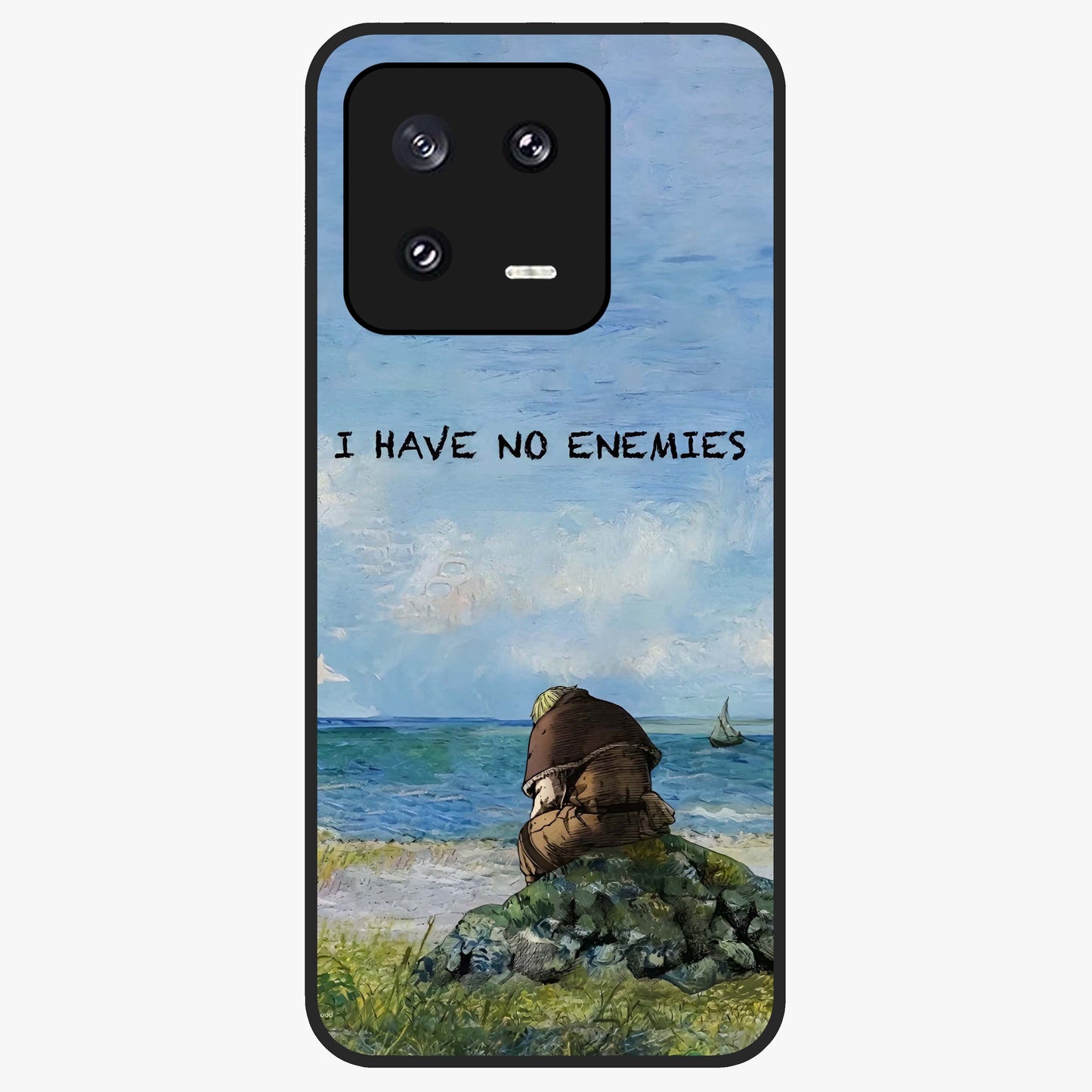 Peace Beyond War Glass Case showing flat back view with symbolic peace themed artwork and glossy glass finish.
