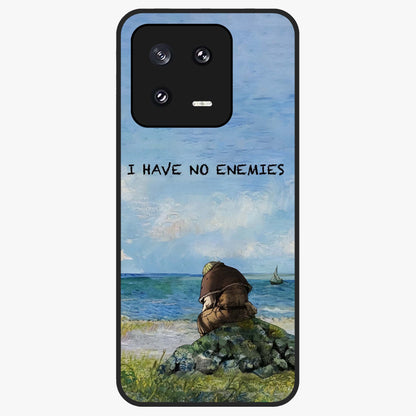 Peace Beyond War Glass Case showing flat back view with symbolic peace themed artwork and glossy glass finish.