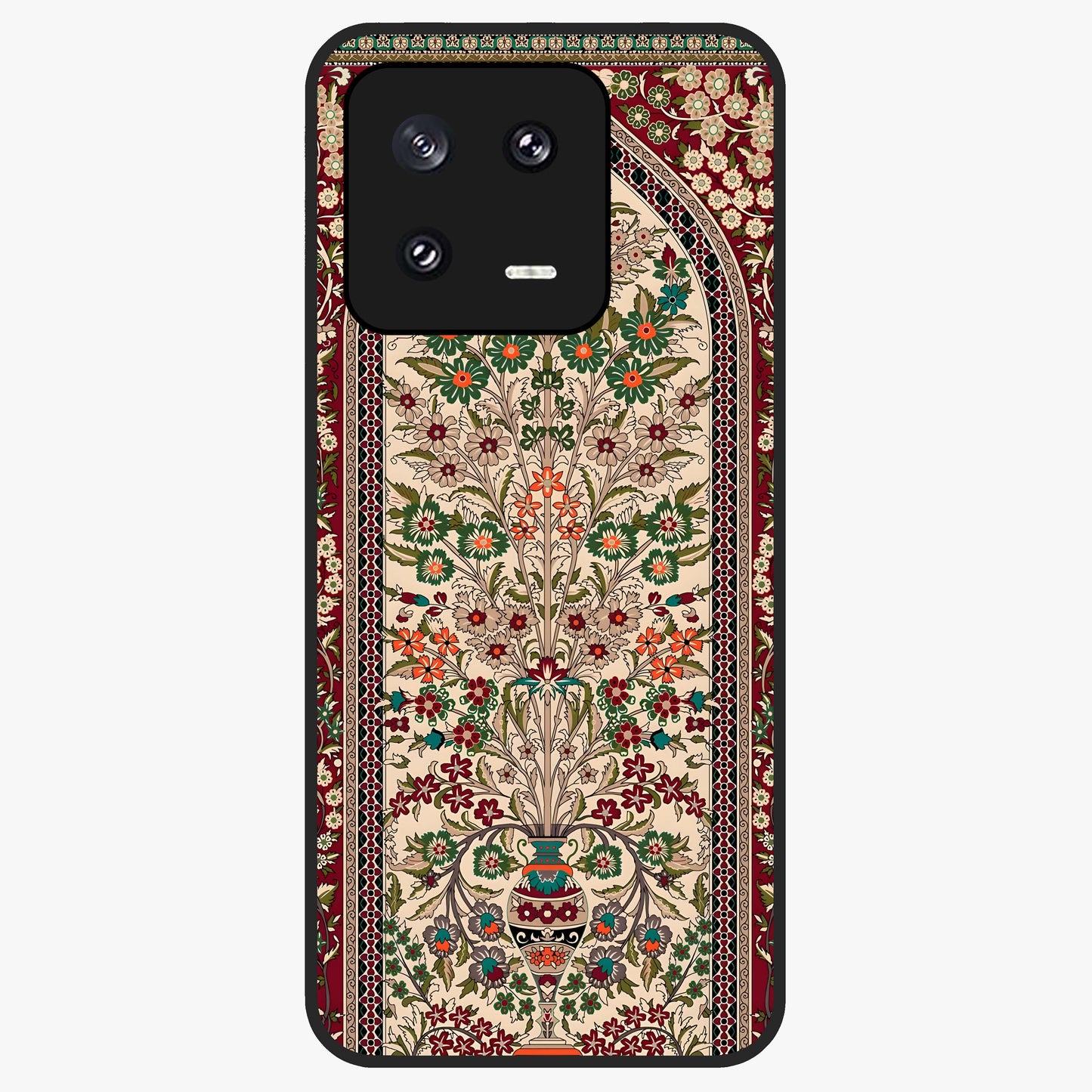 Persian Inspired Glass Case showing flat back view with ornate Persian style pattern artwork and glossy glass finish.