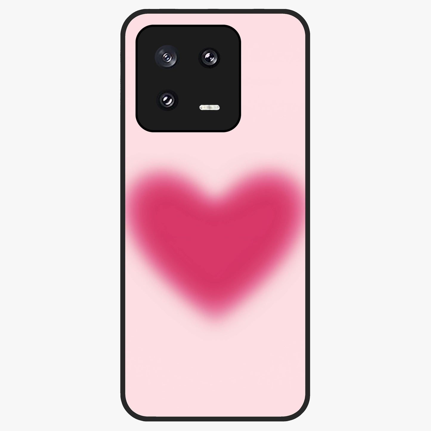Pink Aura Heart Glass Case showing flat back view with glowing heart artwork and glossy glass finish.