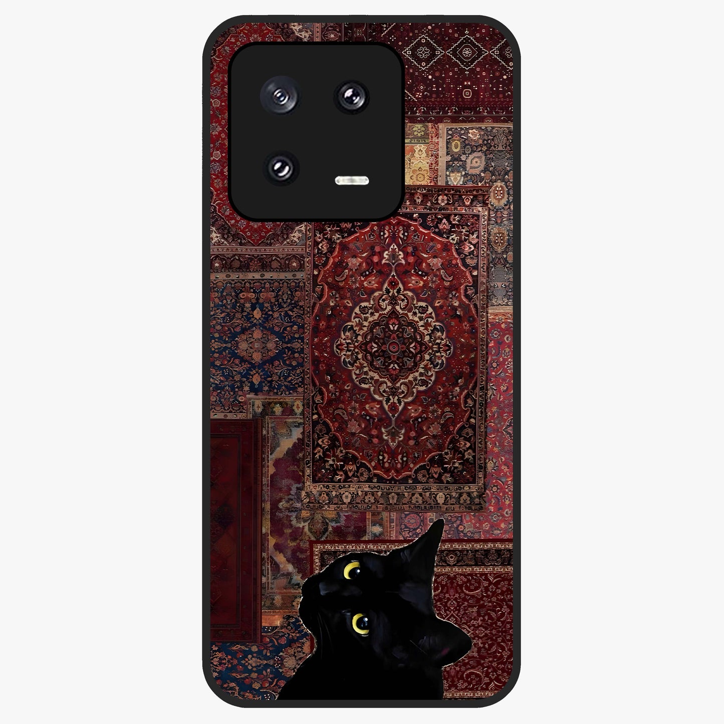 Regal Magic Cat Apple Glass Case showing flat back view with magical cat artwork holding apple and glossy glass finish.