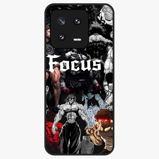 Relentless Power Focus Glass Case showing flat back view with motivational typography artwork and glossy glass finish.