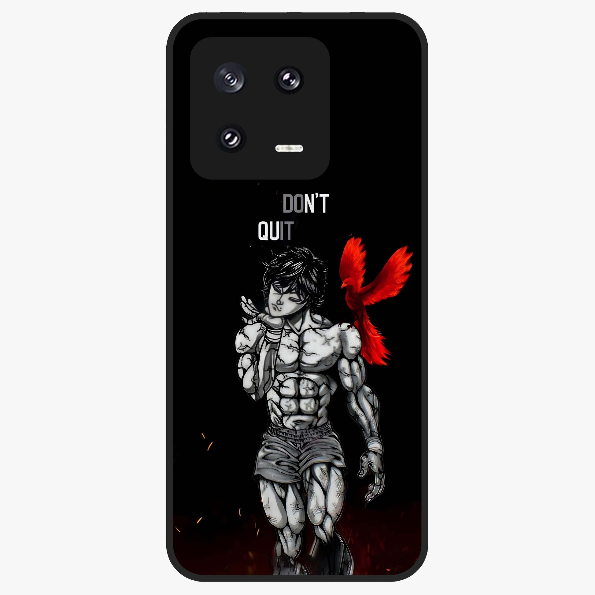 Rise Beyond Limits Glass Case showing flat back view with motivational typography artwork and glossy glass finish.