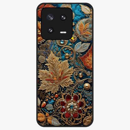 Royal Jewel Garden Glass Case showing flat back view with decorative floral garden artwork and glossy glass finish.