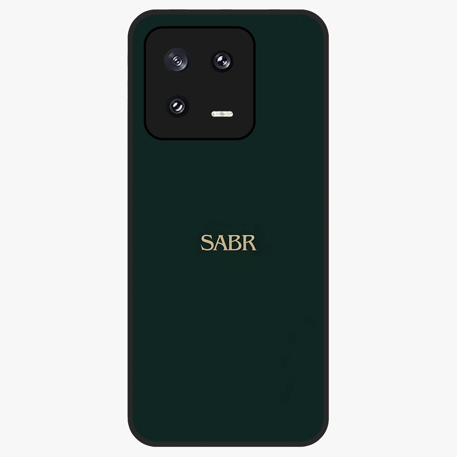 Sabr Minimal Patience Glass Case showing flat back view with minimalist typography artwork and glossy glass finish.