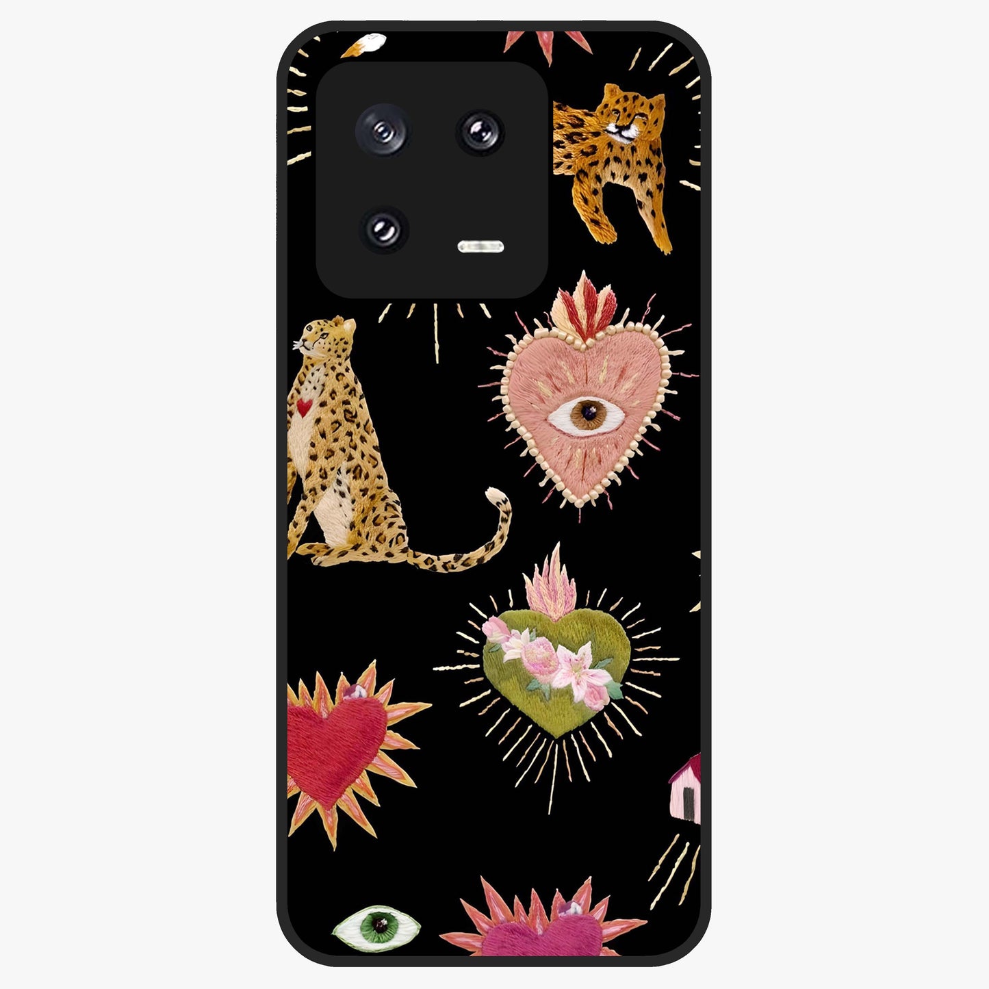 Sacred Jungle Heart Glass Case showing flat back view with jungle inspired heart artwork and glossy glass finish.