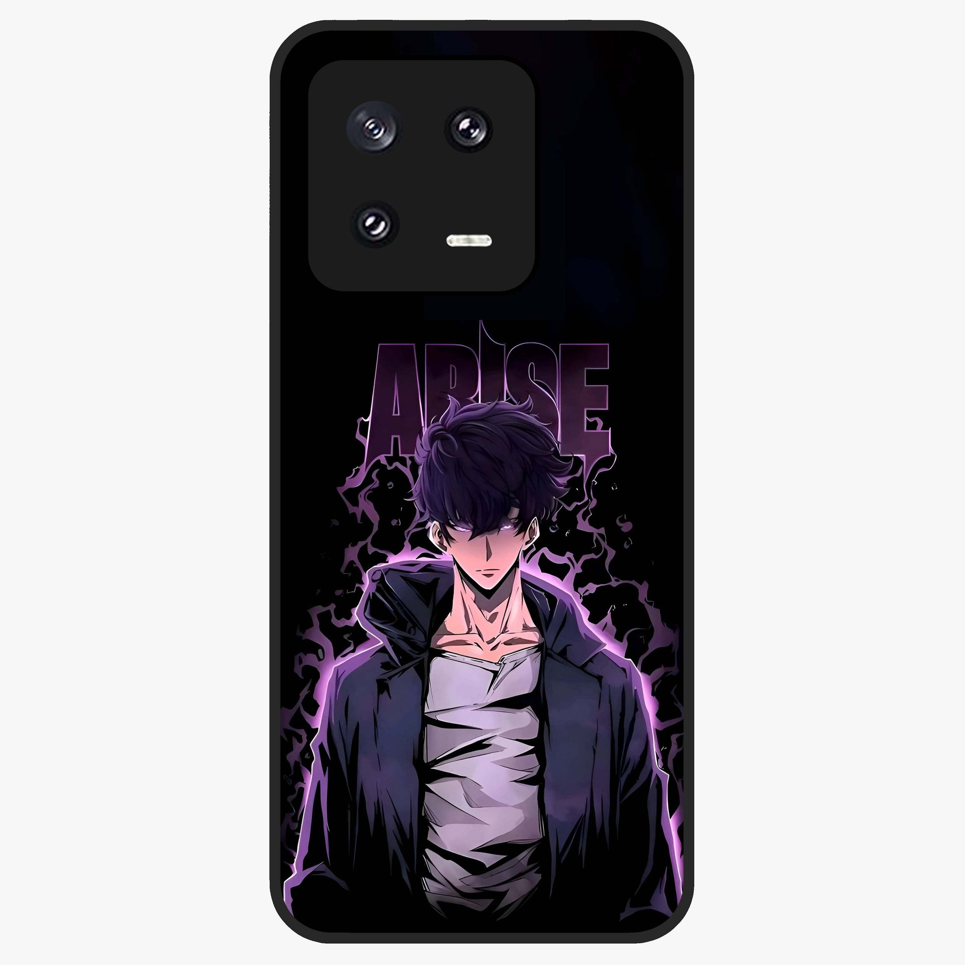 Shadow Monarch Awakening Glass Case showing flat back view with powerful dark monarch themed artwork and glossy glass finish.