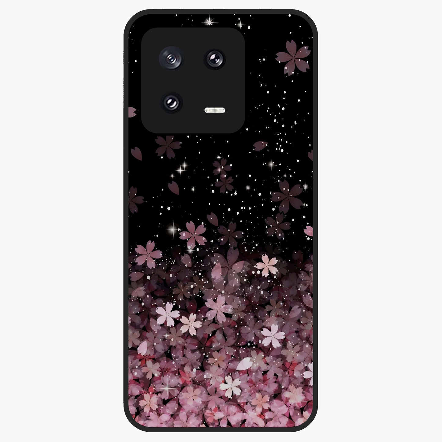Small Starry Flowers Glass Case showing flat back view with delicate starry floral artwork and glossy glass finish.