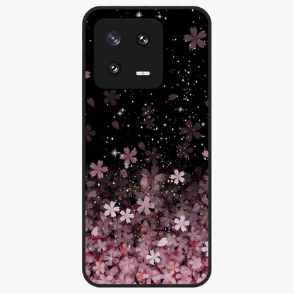 Small Starry Flowers Glass Case showing flat back view with delicate starry floral artwork and glossy glass finish.