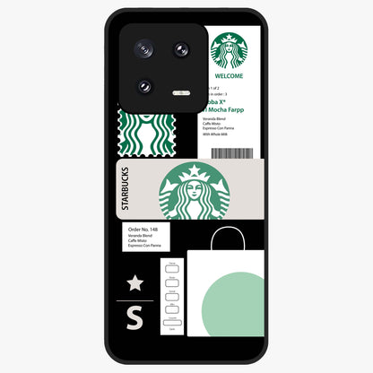 Starbucks Mocha Glass Case showing flat back view with coffee inspired artwork and glossy glass finish.