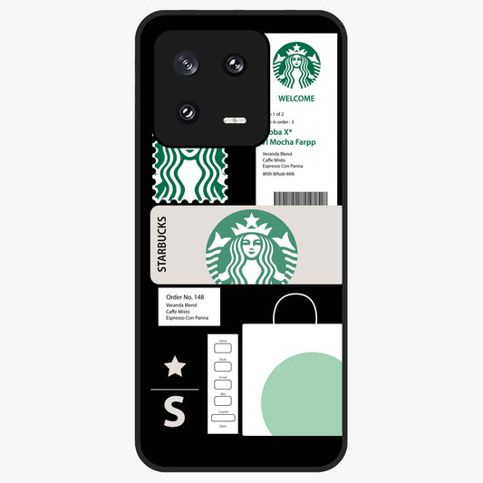 Starbucks Mocha Glass Case showing flat back view with coffee inspired artwork and glossy glass finish.