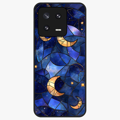 Starlit Sky Tapestry Glass Case showing flat back view with decorative starry sky tapestry artwork and glossy glass finish.