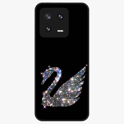 Starlit Swan Grace Glass Case showing flat back view with graceful swan artwork under starry sky and glossy glass finish.