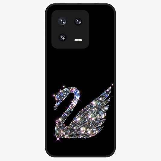 Starlit Swan Grace Glass Case showing flat back view with graceful swan artwork under starry sky and glossy glass finish.