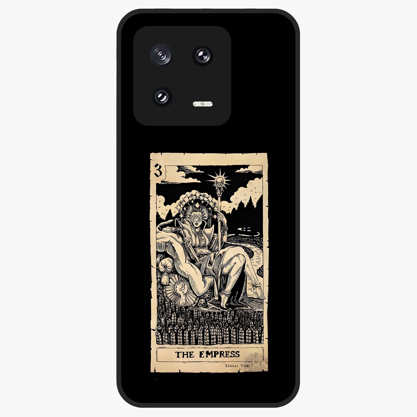 The Empress Glass Case showing flat back view with regal feminine artwork and glossy glass finish.