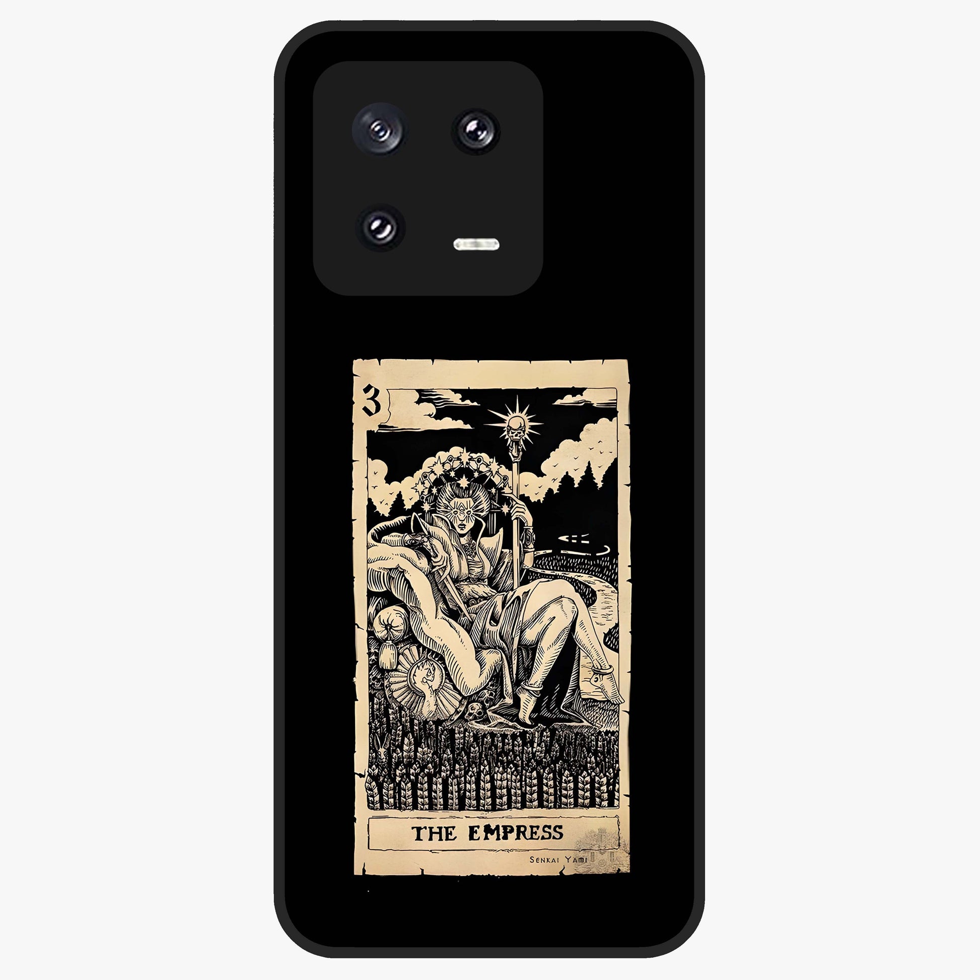 The Empress Glass Case showing flat back view with regal feminine artwork and glossy glass finish.