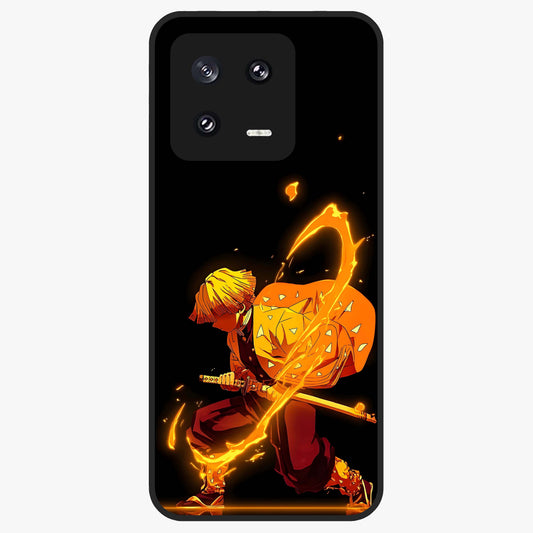 Thunder Flame Execution Glass Case showing flat back view with powerful flame and lightning artwork and glossy glass finish.